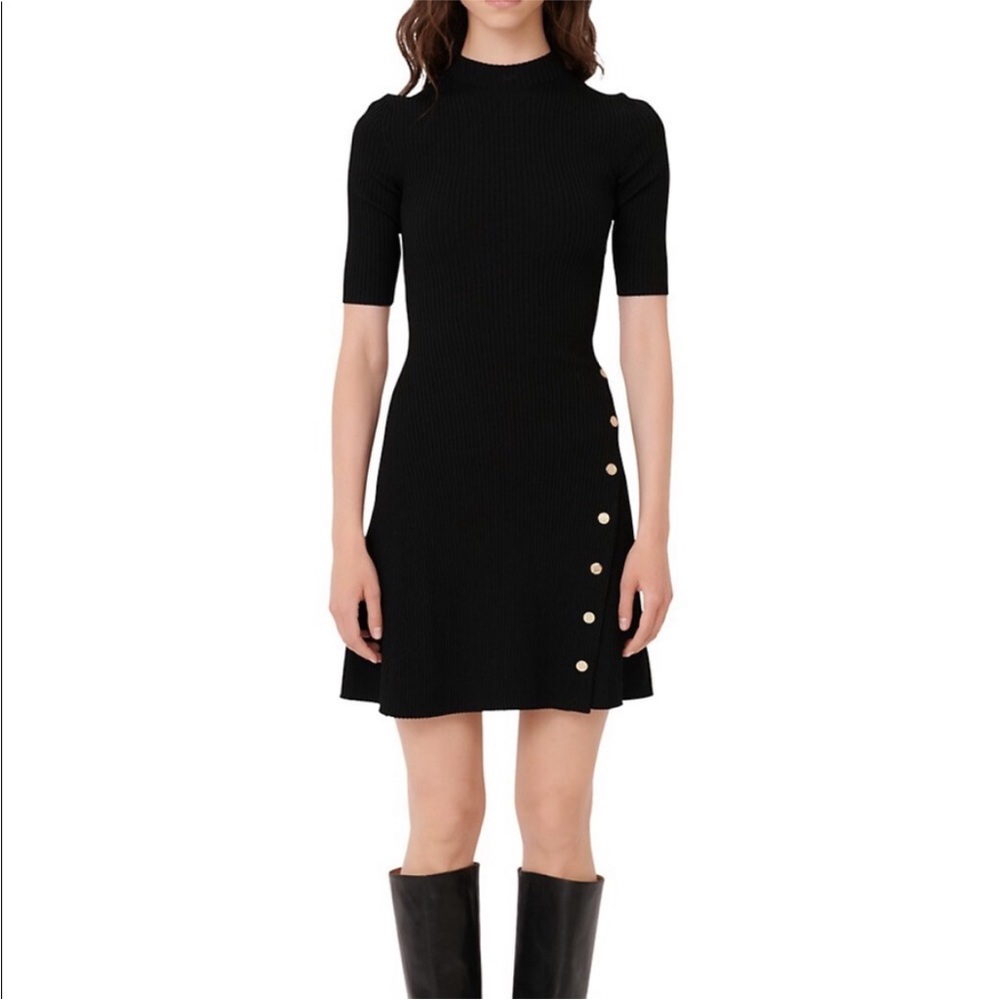 Maje Black Dress with Gold Button Accents